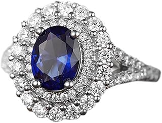 9K/14K/18K White Gold Halo Moissanite Engagement Ring with Oval Lab Sapphire 1.9ct for Women