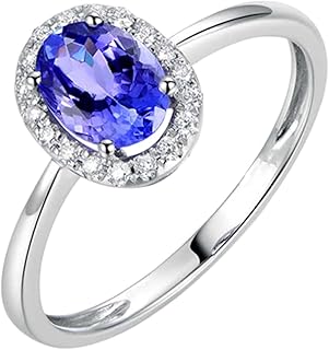 White Gold Women Elegant Wedding Engagement Ring with 0.9ct Oval Tanzanite and Diamond