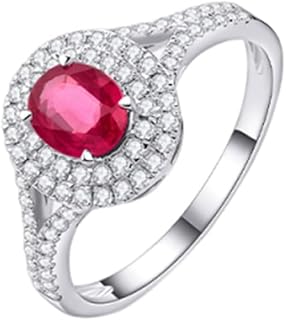 White Gold Halo Engagement Ring for Women with 0.79ct Oval Ruby and Luxury Diamond