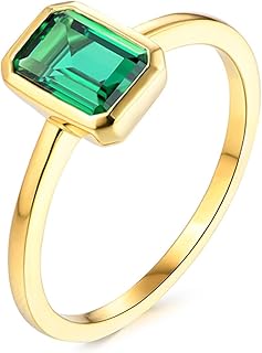 9K/14K/18K Yellow Gold Simple and Classic Rectangular Lab Emerald Solitaire Wedding Engagement Ring for Women 1.2ct