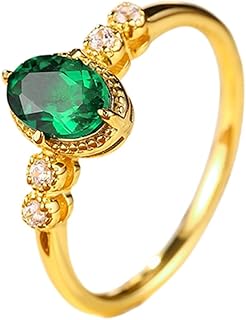 9K/14K/18K Yellow Gold Vintage 1ct Oval Lab Emerald Engagement Ring for Women with Moissanite