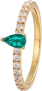 9K/14K/18K Yellow Gold Women's Sparkling Moissanite Engagement Ring with 0.25ct Teardrop Lab Emerald