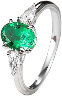 9K/14K/18K White Gold Elegant 4 Claw Oval Lab Emerald 1.2ct Promise Engagement Ring for Women with Waterdrop Moissanite
