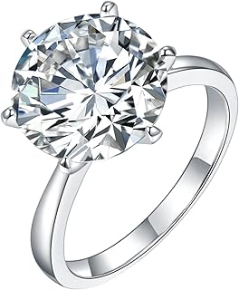 White Gold/Platinum Wedding Band Rings for Women, Luxury 7.9ct 6 Claws Round Moissanite Wedding Rings for Womens