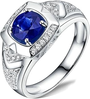 18K White Gold Promise Ring for Men, Wedding Anniversary Rings Wide Luxury with Round Lab Created Sapphire 1ct and Diamond Engagement Rings for Men White Gold