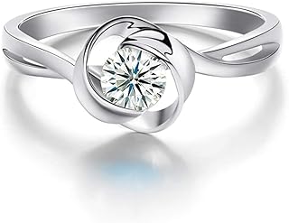 9K White Gold Engagement Ring for Women, Promise Anniversary Rings Classic Twisted Design with Solitaire Round Diamond 0.4ct Wedding Ring for Women White Gold