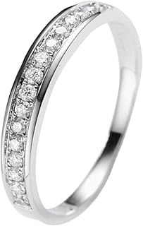 White Gold Diamond Wedding Band 9K/14K/18K, Classic Pave Row Half Eternity Ring Women Anniversary Rings with Natural Diamonds 0.2ct Real Gold Personalized
