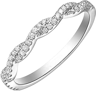 White Gold Diamond Promise Ring 9K/14K/18K for Women, Elegant Pave Entwined Ring Real Gold Engagement Bands with Natural Diamonds 0.2ct Personalized