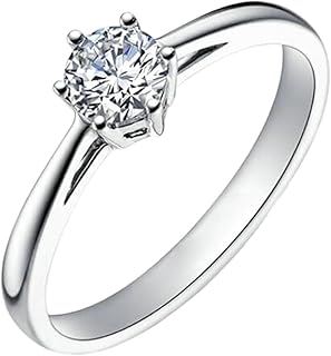 Diamond Promise Ring 9K/14K/18K White Gold, Classic 6 Prong Round Solitaire Ring Women Engagement Rings with Natural Diamond 0.3ct Gold Personalized