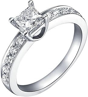 Diamond Wedding Band 9K/14K/18K Gold, Classic Square Halo Pave Row Ring for Women, White Gold Promise Rings with 4 Prong Princess cut Diamond 0.4ct Personalized