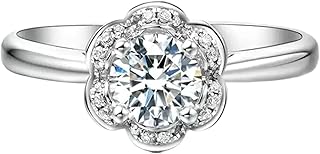 Classic Flower Moissanite Ring 9K/14K/18K Gold Promise Ring for Women, White Gold Statement Rings with 0.5ct Moissanite and Diamond Personalized