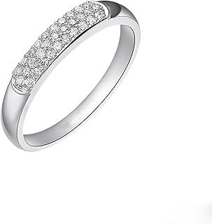 Diamond Wedding Ring 9K/14K/18K Gold for Women, Elegant Pavé Three Row Band White Gold Engagement Rings with Natural Diamond 0.2ct Personalized