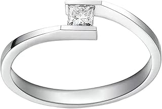 White Gold Diamond Engagement Rings 9K/14K/18K, Classic Twisted Solitaire Ring Women Wedding Band with 0.2ct Princess cut Diamond Gold Personalized