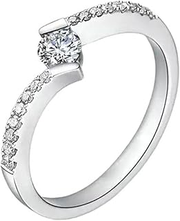 White Gold Diamond Promise Ring 9K/14K/18K, Elegant Twisted Pave Stackable Ring Women Promise Ring with Natural Diamond 0.2ct Real Gold Personalized