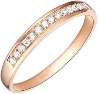 Diamond Wedding Bands Rose Gold 9K/14K/18K, Classic Half Eternity Ring for Women, Gold Promise Rings with Natural Diamonds 0.15ct Personalized
