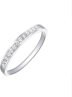 Classic Diamond Half Eternity Ring, 9K/14K/18K White Gold Wedding Rings for Women, Engagement Band Pavé Natural Diamonds 0.15ct Gold Personalized