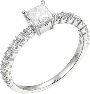 9K/14K/18K White Gold Promise Ring in Created Diamond, Classic Square Halo Pave Row Ring for Women, Gold Wedding Rings with 4 Prong Princess cut Lab Grown Diamond 0.5ct Personalized