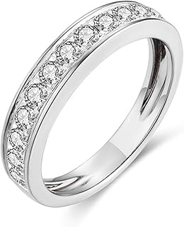 White Gold Diamond Wedding Ring 9K/14K/18K, Elegant Half Eternity Ring for Women, Gold Engagement Bands with Round Natural Diamonds 0.5ct Personalized