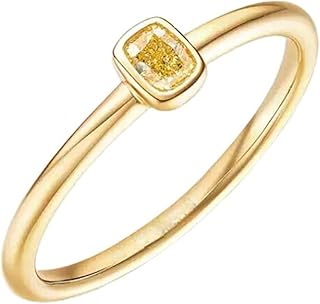 Yellow Diamond Wedding Band Yellow Gold 9K/14K/18K, Classic Stacker Solitaire Ring Women Statement Rings with Bezel Square Natural Diamond 0.2ct Real Gold Personalized