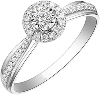 Diamond Wedding Rings 9K/14K/18K Gold for Women, Classic Round Pave Halo Ring White Gold Engagement Band with Natural Diamonds 0.2ct Personalized