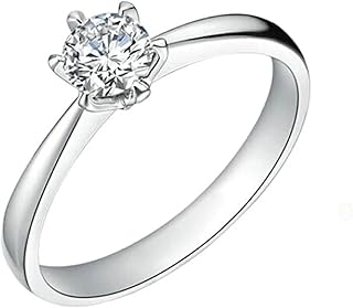 9K/14K/18K White Gold Diamond Wedding Bands, Classic 6 Prong Round Solitaire Ring for Women, Real Gold Engagement Rings with Natural Diamond 0.5ct Personalized