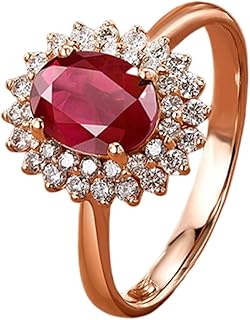 Rose Gold Ruby Engagement Ring 9K/14K/18K for Her, Sparkling Flower Gemstone Ring Gold Promise Rings with 1.5ct Oval Natural Ruby and Pave Diamonds Personalized
