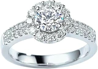 9K/14K/18K White Gold Wedding Band in Created Diamond, Luxury Round Pave Halo Ring for Women, Gold Promise Rings with 1ct Lab Grown Diamond Personalized