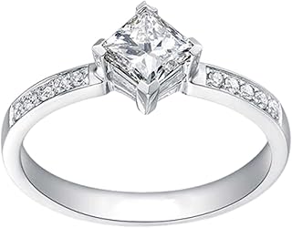 Moissanite Promise Rings Gold 9K/14K/18K for Her, Classic Square Halo Pave Row Ring White Gold Wedding Band with 0.6ct Princess Moissanite Personalized