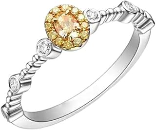 White Gold Yellow Diamond Engagement Ring 9K/14K/18K, Classic Pave Oval Halo Ring for Her, Gold Promise Rings with Natural Diamond 0.15ct Personalized