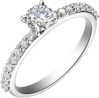 Diamond Wedding Ring 9K/14K/18K White Gold for Women, Classic Halo Pave Row Ring Gold Engagement Bands with 4 Prong Round Diamond 0.3ct Personalized