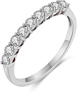 9K/14K/18K White Gold Diamond Wedding Bands for Women, Elegant Half Eternity Ring Real Gold Anniversary Rings with Round Natural Diamonds 0.35ct Personalized