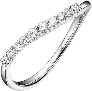 White Gold Diamond Wedding Rings 9K/14K/18K for Women, Classic Wavy Pavé Stackable Ring Gold Engagement Ring with Natural Diamond 0.16ct Personalized