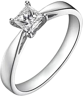 Diamond Promise Ring White Gold 9K/14K/18K for Women, Classic Square Solitaire Band Ring Real Gold Anniversary Rings with 4 Prong Princess cut Diamond 0.4ct Personalized