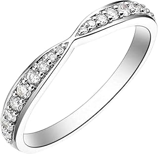Diamond Engagement Rings 9K/14K/18K White Gold, Classic Pavé Crossover Ring for Her, Gold Statement Ring with Natural Diamonds 0.2ct Personalized