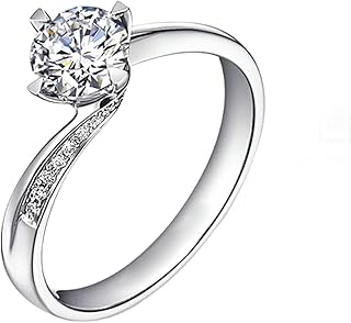 9K/14K/18K White Gold Diamond Engagement Ring, Classic Twisted 4 Prong Round Solitaire Ring for Women, Real Gold Promise Rings with Natural Diamond 0.5ct Personalized