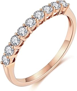 Diamond Wedding Band Rose Gold 9K/14K/18K, Elegant Half Eternity Ring for Her, Anniversary Rings with Round Natural Diamonds 0.35ct Gold Personalized
