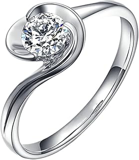 Gold Wedding Ring 9K/14K/18K in Created Diamond, Classic Twisted Solitaire Ring for Women, White Gold Promise Rings with 0.5ct Lab Grown Diamond Personalized