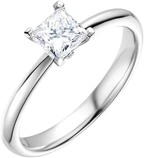 9K/14K/18K White Gold Diamond Wedding Ring, Classic Square Solitaire Ring Women Promise Rings with 4 Prong Princess cut Diamond 0.5ct Gold Personalized