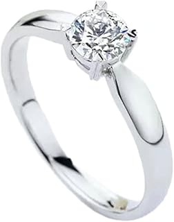 White Gold Diamond Promise Rings 9K/14K/18K, Classic Heart 4 Prong Round Solitaire Ring for Women, Real Gold Wedding Ring with Natural Diamond 0.5ct Personalized