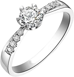 9K/14K/18K Gold Diamond Wedding Ring for Women, Classic 6 Prong Round Halo Ring White Gold Engagement Rings with Natural Diamond 0.4ct Personalized