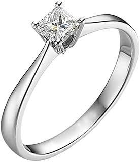 Diamond Promise Rings White Gold 9K/14K/18K, Classic Square Solitaire Ring for Her, Wedding Ring with 4 Prong Princess cut Diamond 0.3ct Real Gold Personalized