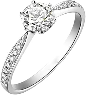 Diamond Wedding Bands 9K/14K/18K Gold, Classic 6 Prong Round Halo Pave Row Ring Women Engagement Rings with Natural Diamond 0.5ct White Gold Personalized