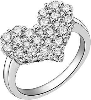 White Gold Moissanite Wedding Ring 9K/14K/18K, Sparkling Pavé Heart Ring for Women, Real Gold Anniversary Bands with Moissanites 1ct Personalized