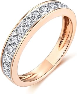 Rose Gold Diamond Promise Rings 9K/14K/18K for Her, Elegant Half Eternity Ring Real Gold Engagement Band with Round Natural Diamonds 0.5ct Personalized