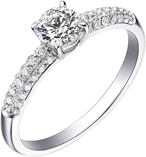 9K/14K/18K Gold Promise Ring in Created Diamond, Classic 4 Prong Round Halo Pave Row Ring Women Engagement Bands with 0.5ct Lab Grown Diamond White Gold Personalized