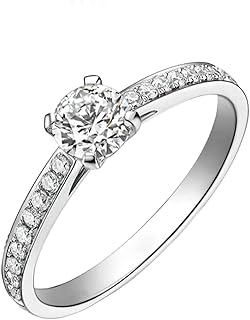 White Gold Wedding Rings 9K/14K/18K in Created Diamond, Classic 4 Prong Round Halo Pave Row Ring Women Engagement Ring with 0.4ct Lab Grown Diamond Gold Personalized