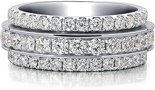 Women 9K/14K/18K White Gold Ring Spinner Luxury Eternity with Round Moissanite Rings Band Size 4-10