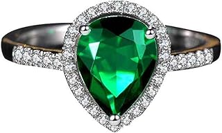 9K/14K/18K White Gold Engagement Rings in Created Emerald, Classic Pear Halo Ring for Her, Real Gold Anniversary Band with Lab Grown Emerald 2.5ct and Moissanite Personalized