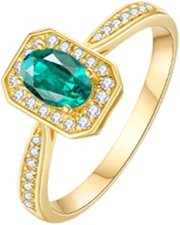 Emerald Wedding Band 9K/14K/18K Yellow Gold, Classic Rectangular Pave Ring for Women, Real Gold Promise Rings with 0.5ct Oval Natural Emerald and Diamonds Personalized