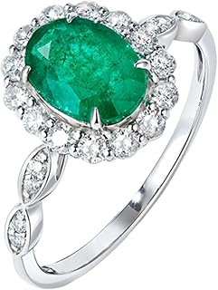 9K/14K/18K White Gold Emerald Engagement Rings, Elegant Flower Infinity Ring Women Wedding Ring with Oval Natural Emerald 0.9ct and Pave Diamonds Real Gold Personalized